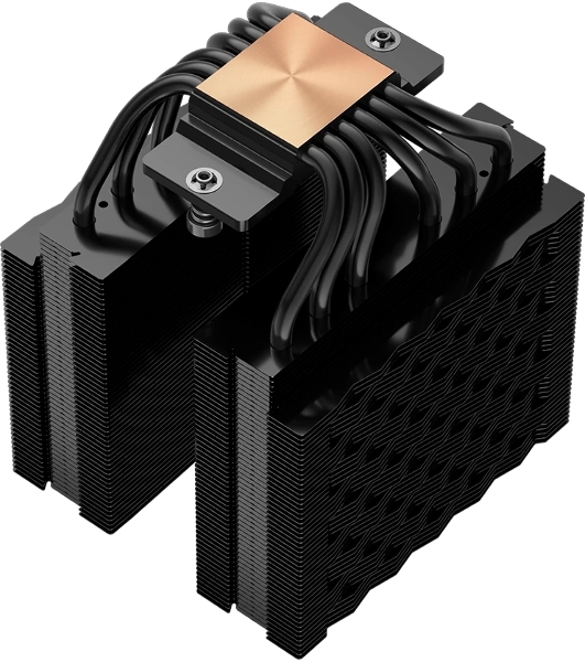 Кулер для процессора PCCooler RT620 BK (250W, 4-pin PWM, 157mm, Al/Cu, 6x6mm, 2x120mm, 73.32CFM, 34.9dBA, 2200RPM, S: 1851/1700/1200/115X, AM5/AM4, black)