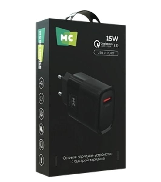 Сетевое зарядное устройство MORE CHOICE (4620202553386) NC09 1USB 3.0A QC3.0 15W, черный