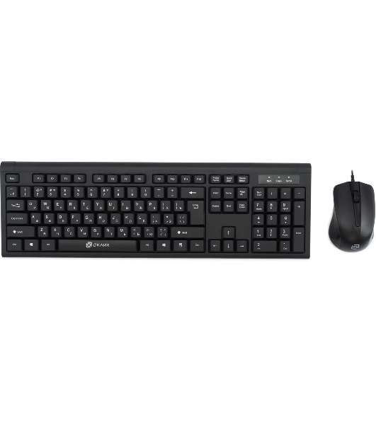 Комплект клавиатура+мышь Oklick 600M проводной, USB, 1200 DPI, чёрный