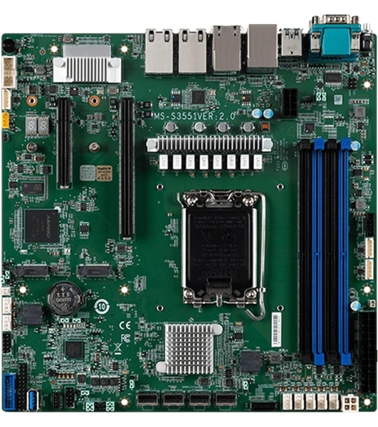 Серверная материнская плата MSI D1500-D1500GB4N-10G-HE, встроенный процессор Intel Xeon D-1500 (SoC), 4xDDR4 ECC RDIMM (до 128 ГБ), 4xSATA 6Gb/s, 4x1Gb LAN (Intel i350), 2x10Gb LAN (SFP+), 2xPCIe 3.0 x8, 1xM.2, 2xUSB-A 3.0, 2xUSB-A 2.0, 1xVGA, 1xCOM, IPMI 2.0, Mini-ITX