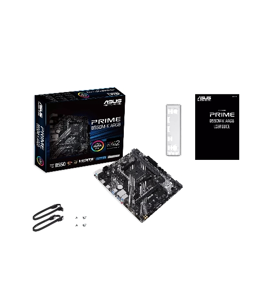 Материнская плата ASUS PRIME B550M-K ARGB, Socket AM4, AMD B550, 2xDDR4, 4xSATA, 2xM.2, 1xPCI-E 4.0 x16, 1xPCI-E x1, 1xHDMI, 1xDP, 1x 1Gb LAN, 4xUSB-A 3.2 Gen 1, 2xUSB-A 2.0, 3x3.5 мм, 7.1, Micro-ATX