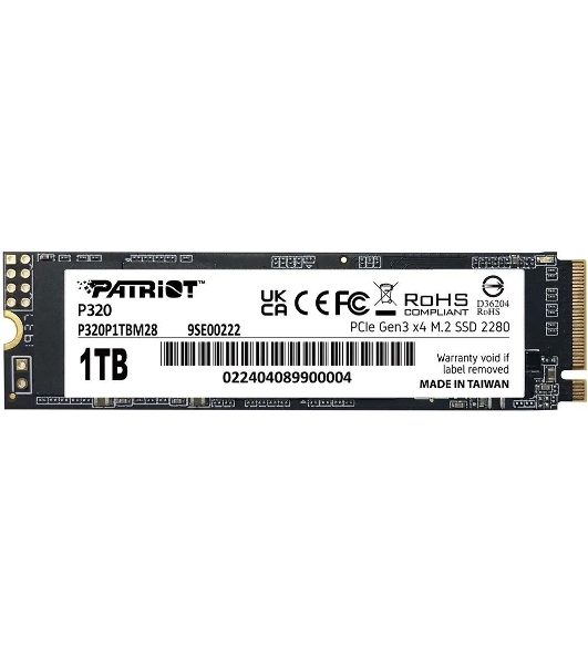 Накопитель SSD Patriot P320, 1Tb, PCIe 3.0 x4, M.2 2280, NVMe, R/W 3000/2200