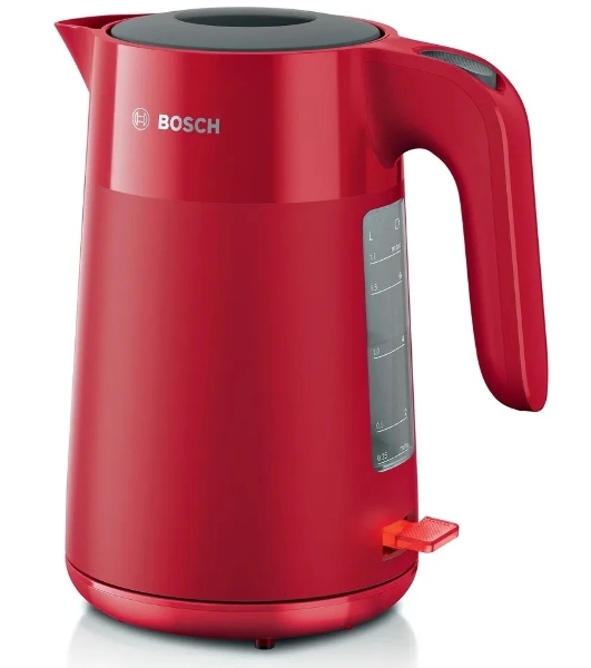Электрочайник Bosch TWK2M164 красный, 1.7 л, 2400 Вт, скрытый нагревательный элемент