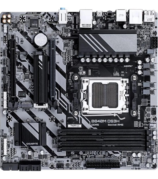 Материнская плата Gigabyte B840M DS3H, AM5, AMD B840, 4xDDR5, 4xSATA, 2xM.2, 1xPCIe 4.0 x16, 1xPCIe 3.0 x4, 2xDP, 1xHDMI, 1x2.5Gb LAN, 3xUSB-A 5Gbps, 8xUSB-A 2.0, 1xUSB-C 5Gbps, 3x3.5 мм, 7.1, mATX