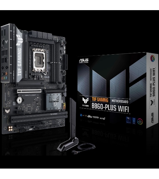 Материнская плата ASUS TUF GAMING B860-PLUS WIFI, LGA 1851, Intel B860, 4xDDR5, 4xSATA, 3xM.2, 1xPCIe 5.0 x16, 1xPCIe 4.0 x16, 1xDP, 1xHDMI, 1x 2.5Gb LAN, 1xUSB 20Gbps, 2xUSB 10Gbps, 3xUSB 5Gbps, 2xUSB 2.0, 5x3.5 мм, 7.1, ATX