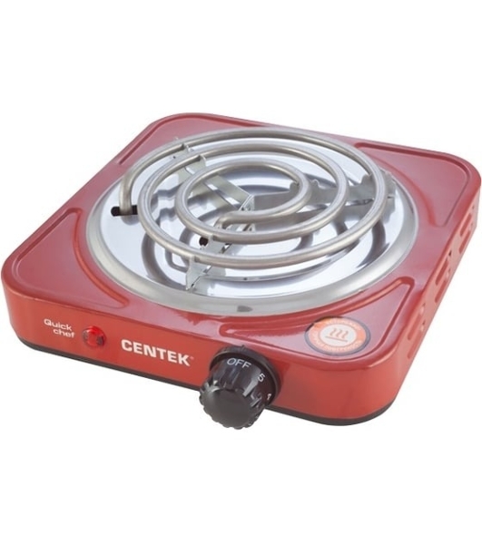 Плита настольная электрическая Centek CT-1508 красный, 1 кВт, ТЭН, конфорки - 1, эмаль, поворотные переключатели