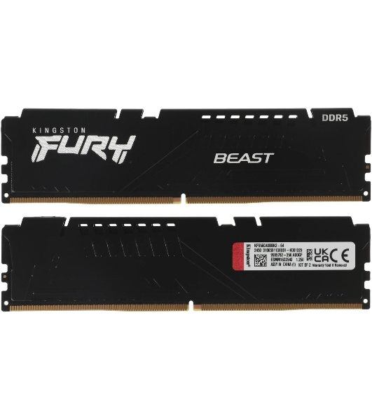 Оперативная память Kingston Fury Beast, DDR5, 32GB (2x16GB), 5600MHz, CL40, DIMM, с радиаторами, черный