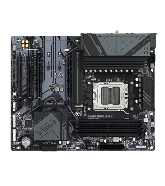 Материнская плата GIGABYTE B650 EAGLE AX (V1.1), AM5, AMD B650, 4xDDR5, 4xSATA, 3xM.2, 1xPCI-E 4.0 x16, 3xPCI-E 3.0 x1, 1xHDMI, 1xDP, 1x 1Gb LAN, 2xUSB 3.2 Gen 2, 1xUSB 3.2 Gen 1, 6xUSB 2.0, 3x3.5 мм, 7.1, Standard-ATX