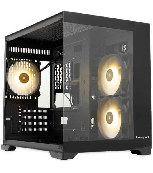 Компьютерный корпус HSPD F330, Panoramic Mini-tower, черный, TG, 0.5 SPCC, 3x120мм ARGB mATX, mITX 160/400/200мм 1x2.5', 2x3.5', 4xPCI 1xUSB-C 3.0, 2xUSB-A1.0 428x280x375мм