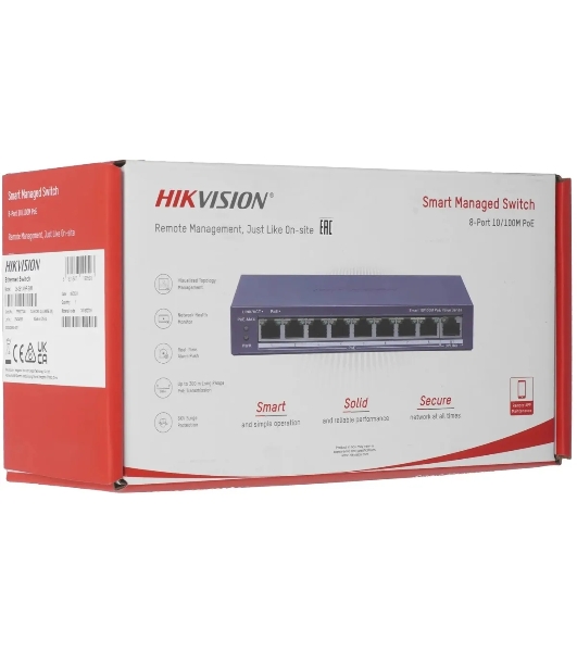 Коммутатор Hikvision DS-3E1309P-EI(O-STD)(B), 8×100 Мбит/с PoE + 1×1 Гбит/с, настраиваемый