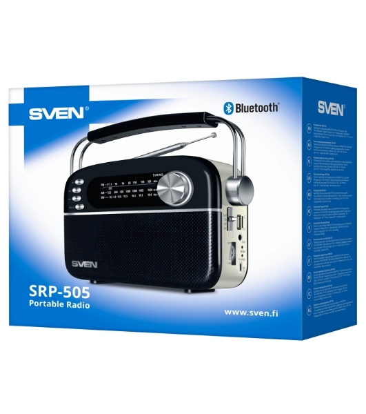 Радиоприемник белый SVEN SRP-505 (4 Вт, FM/AM/SW, USB, SD/microSD, Bluetooth, 1200 мАч)
