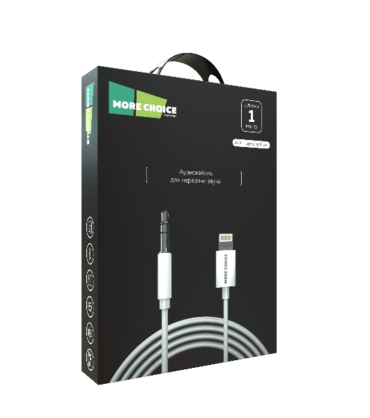 Кабель аудио MORE CHOICE (4610196409820) UK28i AUX 3.5мм Lightning 8-pin 1м, белый