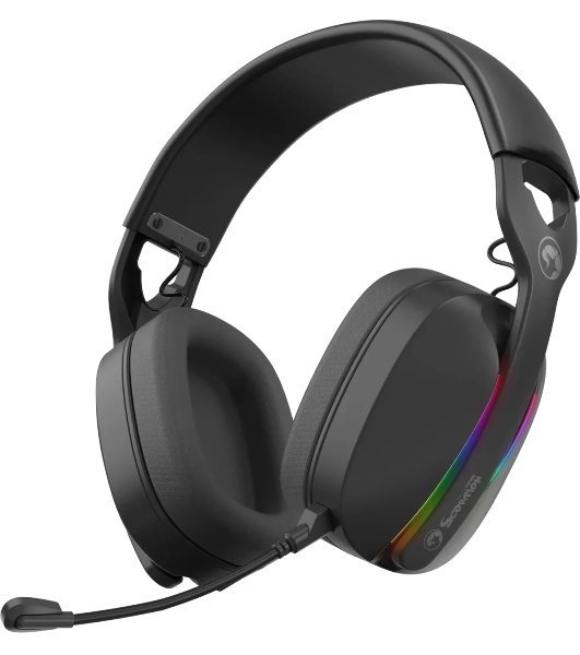 Гарнитура MARVO HG9086W Pulz 70W чёрный, беспроводная + проводная, радиоканал, до 10 ч, съёмный микрофон, подсветка, совместимость с PS5, Xbox
