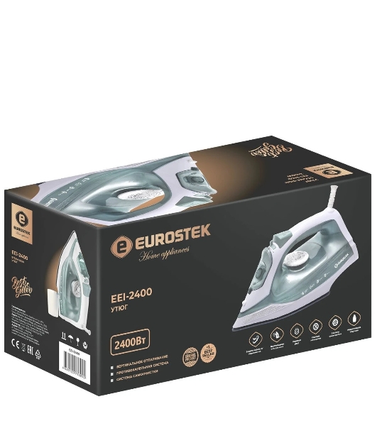 Утюг Eurostek EEI-2400 бирюзовый, 2400 Вт, 45 г/мин, 140 г/мин, 300 мл