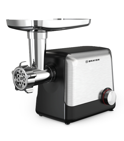 Мясорубка электрическая BRAYER BR1613 черный, 1800 Вт, 2.0 кг/мин, реверс, защита от перегрузки, насадки - 8