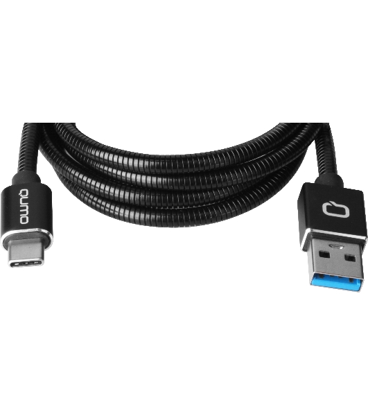 Кабель Qumo Type-С кабель, 1м, USB 3.0, 5В, 3А, 15Вт, металлическая оплетка, металлический коннектор, черный
