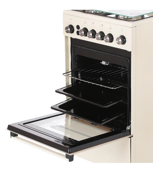 Плита газовая De Luxe 5040.40Г (КР) ЧР-013 бежевый, конфорок 4 газовых, духовка 46 л, 50 см x 85 см x 50 см