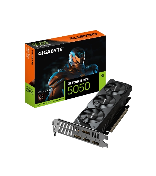 Видеокарта Gigabyte GeForce RTX5050 OC Low Profile, NVIDIA RTX 5050, 8 ГБ GDDR6, 128 бит, PCI-e 5.0, 2xHDMI, 2xDP, 2587 МГц