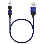 Кабель Maxvi MCm-02L blue, USB-A - Lightning, 2A, магнитный разъем, LED ток макс. нагрузки 2А, макс. напряжение 5V; стандарт USB 2.0; длина 1.5м, нейлоновая оплетка, съемный магнитный коннектор, LED подсветка, синий, фото 1