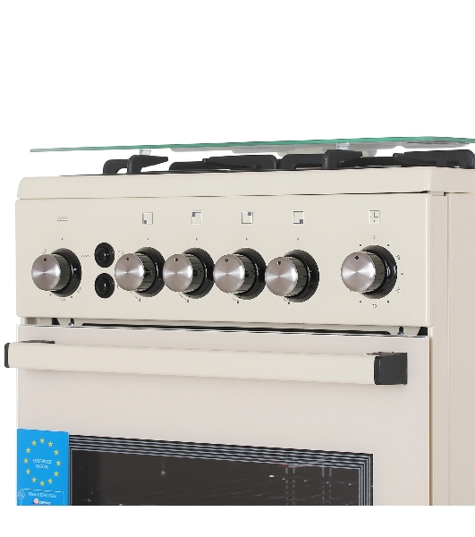 Плита газовая De Luxe 5040.40Г (КР) ЧР-013 бежевый, конфорок 4 газовых, духовка 46 л, 50 см x 85 см x 50 см