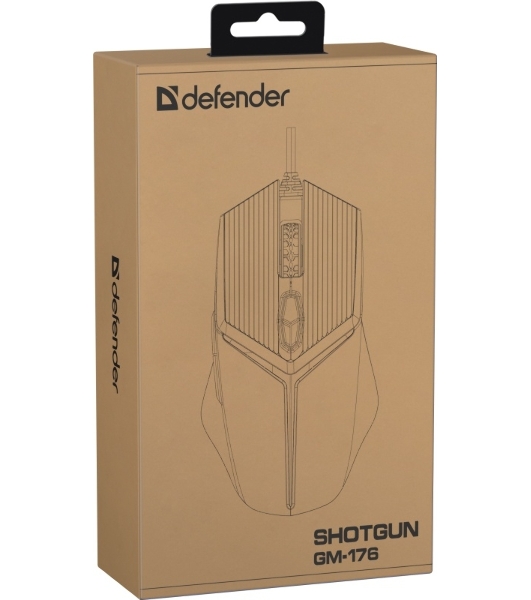 Мышь проводная Defender Shotgun GM-176 серый, 3600 dpi, USB, кнопки - 6