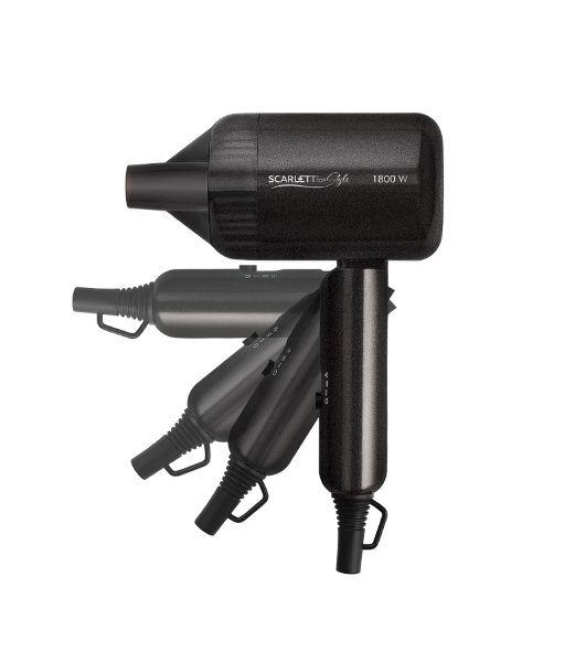 Фен Scarlett SC-HD70IT15 черный, 1800 Вт, компактный, ионизация
