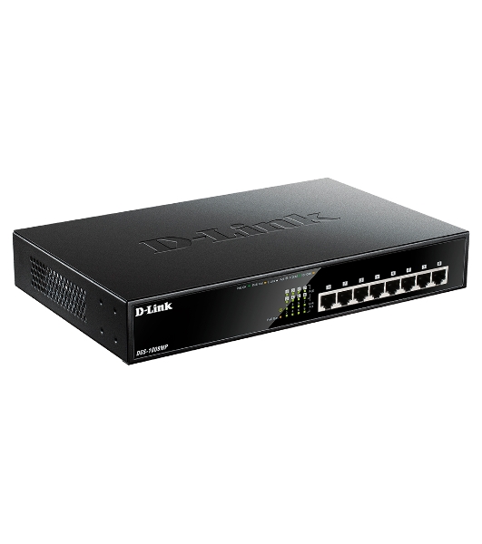Коммутатор D-Link DGS-1008MP/B1A, 8×1 Гбит/с, неуправляемый