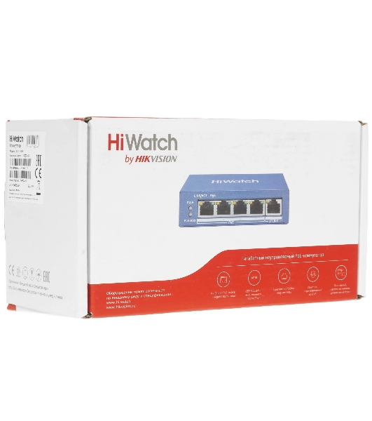 Коммутатор HiWatch DS-S504GP, 4×1 Гбит/с PoE + 1×1 Гбит/с, неуправляемый