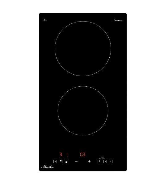 Индукционная варочная панель Monsher MHI 3003, High-Tech, индукция, 30 см, 2 зоны нагрева, inverter, сенсорное управление, 9 уровней мощности, автоматическое отключение, пауза, Booster, таймер, черный