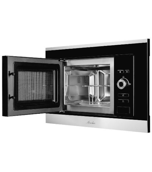 Встраиваемая микроволновая печь Monsher MMH 201 BX 60 см, 20 л, 8 автоматических кулинарных программ, 5 режимов мощности, функция размораживания по весу полуфабрикатов или по времени, черный и нерж.