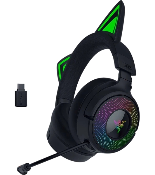 Гарнитура Razer Kraken Kitty V3 Pro чёрный, беспроводная + проводная, радиоканал, до 70 ч, подсветка