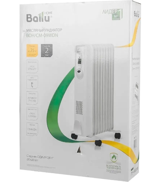 Обогреватель масляный Ballu Comfort BOH/CM-09WDN (9 секций) белый, 2000 Вт, 25 м2, термостат