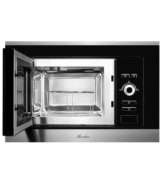 Встраиваемая микроволновая печь Monsher MMH 201 BX 60 см, 20 л, 8 автоматических кулинарных программ, 5 режимов мощности, функция размораживания по весу полуфабрикатов или по времени, черный и нерж.
