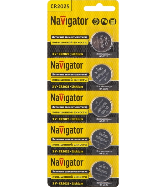 Элемент питания Navigator NBT-CR2025-BP5, 3 В