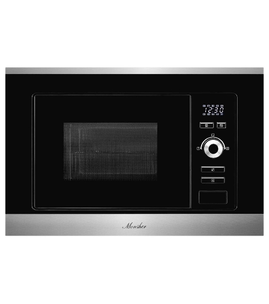 Встраиваемая микроволновая печь Monsher MMH 201 BX 60 см, 20 л, 8 автоматических кулинарных программ, 5 режимов мощности, функция размораживания по весу полуфабрикатов или по времени, черный и нерж.