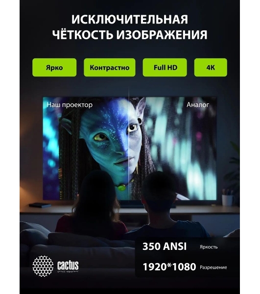 Проектор Cactus CS-PRC.07WT.Full HD-A LCD 9400Lm LS 350Lm ANSI (1920x1080) 2000:1 ресурс лампы:50000часов 1xUSB typeA 1xHDMI 1кг