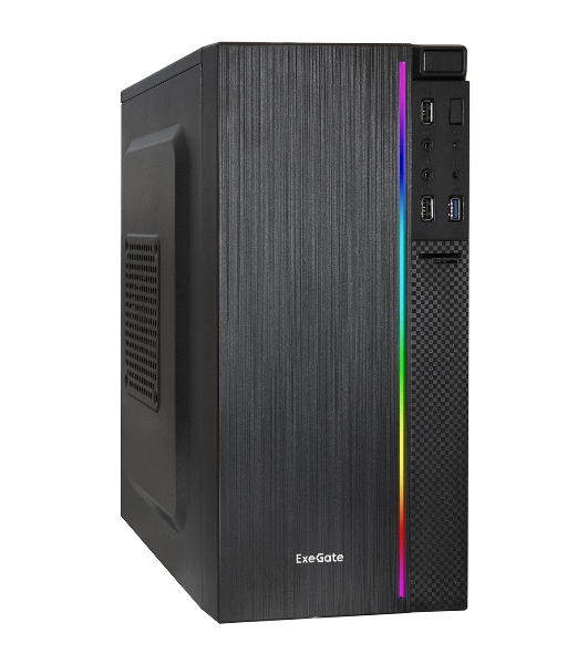 Компьютерный корпус Minitower ExeGate mEVO-9302-NPX400 (mATX, БП 400NPX с вент. 12см, 2*USB+1*USB 3.0, HD аудио, черный, с RGb подсветкой)