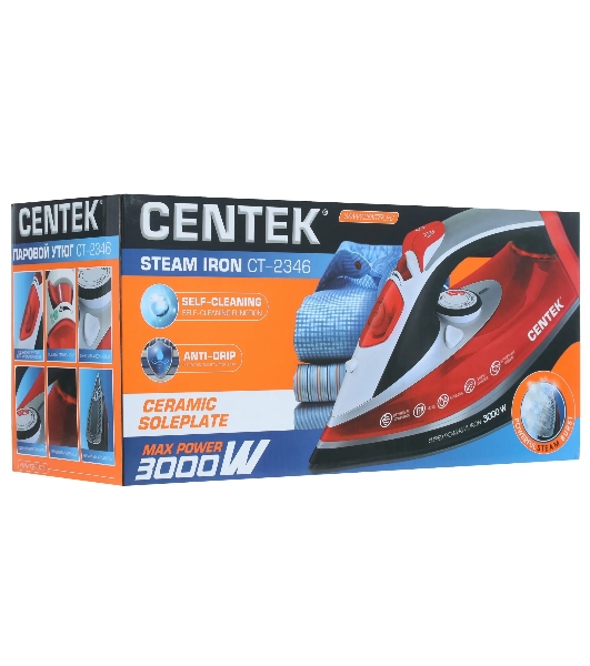 Утюг Centek CT-2346 красный/черный/белый, 3000 Вт, 45 г/мин, 190 г/мин, 380 мл