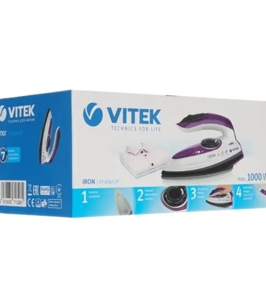 Утюг дорожный Vitek VT-8305 1000 Вт белый/фиолетовый