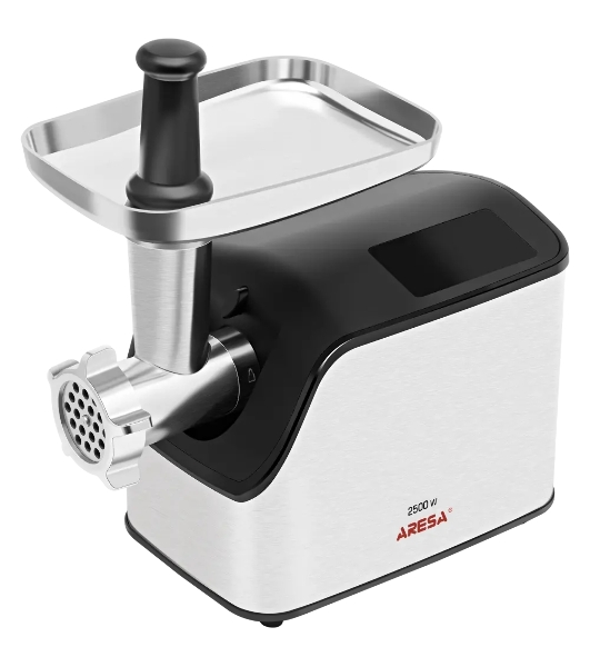 Мясорубка электрическая ARESA AR-2107 серебристый, 2500 Вт, 2.8 кг/мин, реверс, защита от перегрузки, насадки - 5