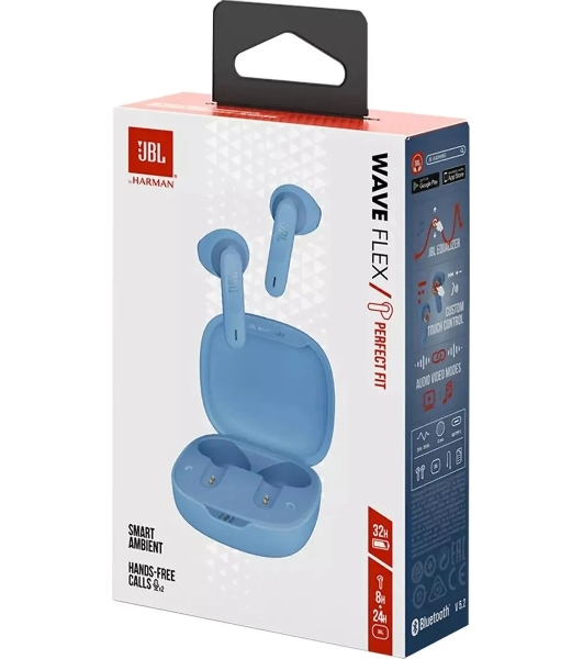 Наушники TWS JBL Wave Flex синий, вкладыши, Bluetooth, быстрая зарядка, до 8 ч