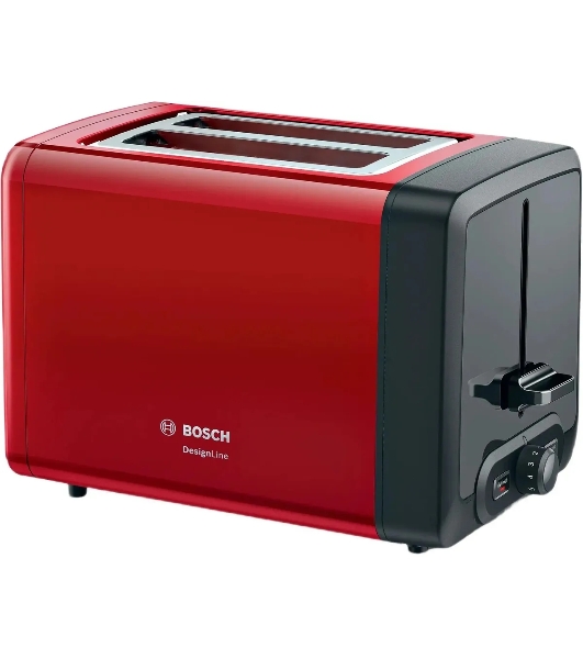 Тостер Bosch TAT4P424 красный/черный, 970 Вт, 2 слота