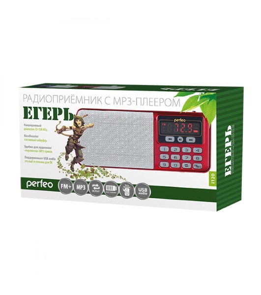Радиоприемник цифровой Perfeo ЕГЕРЬ FM+ 70-108МГц/ MP3/ питание USB или BL5C/ красный(i120-RED)	