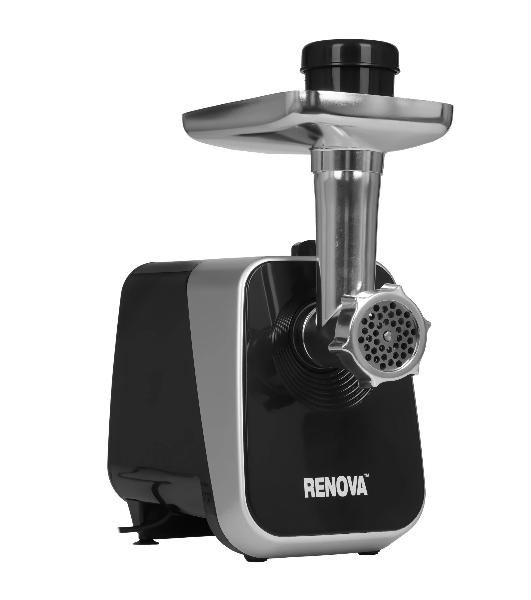 Мясорубка электрическая Renova MG260-R1BP черный, 2600 Вт, 2.5 кг/мин, реверс, защита от перегрузки, металлический лоток, насадки - 7