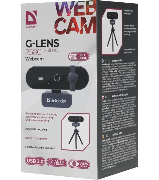 Веб-камера G-lens 2580 FullHD 1920x1080, 30 кадр/с, USB Type-A, микрофон (шумоподавление), автоматическая фокусировка, автоосвещение, штатив в комплекте
