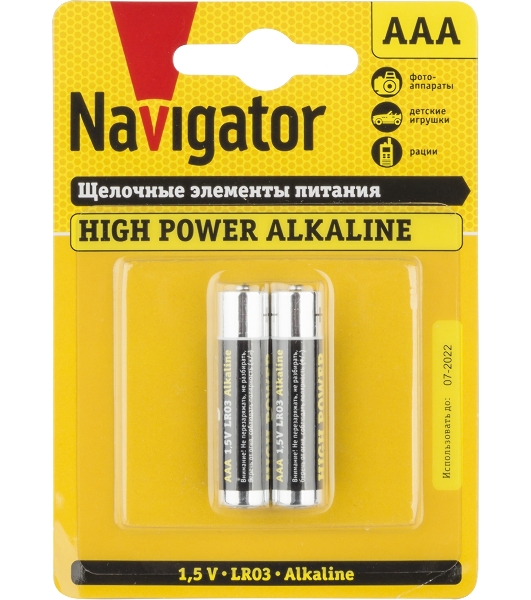 Элемент питания алкалиновый Navigator NBT-NE-LR03-BP2 (блист.2шт)