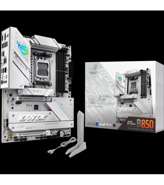 Материнская плата ASUS ROG STRIX B850-A GAMING WIFI, AM5, AMD B850, 4xDDR5, 2xSATA, 4xM.2, 1xPCIe 5.0 x16, 1xPCIe 4.0 x16, 1xPCIe x4, 1xDP, 1xHDMI, 1x2.5Gb LAN, 1xUSB-C 20Gbps, 1xUSB-C 10Gbps, 2xUSB-A 10Gbps, 4xUSB 5Gbps, 2xUSB-A 2.0, 3x3.5 мм, 7.1, ATX