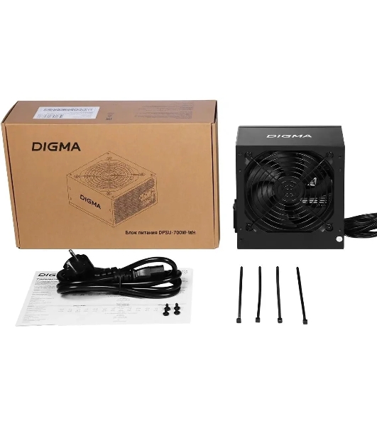 Блок питания Digma ATX 700W DPSU-700W-WH RTL, 700Вт, 80 PLUS белый, 120мм черный