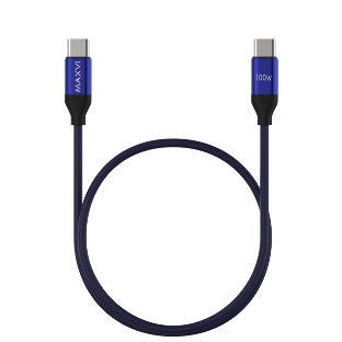 Кабель Maxvi MCw-100TT blue USB-C - USB-C, 5A разъемы USB-C - USB - C, Максимальная мощность 100W, ток макс. нагрузки 5А, макс. напряжение 20V;стандарт USB 3.1, длина 1.2м, нейлоновая оплетка, металлические корпуса разъемов, цвет синий.
