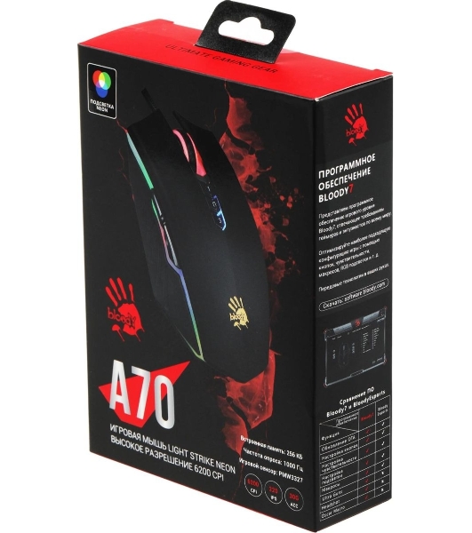 Мышь проводная A4Tech Bloody A70 черный, 6200 dpi, USB, кнопки - 8